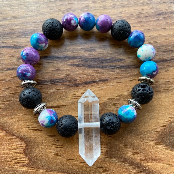 Double point crystal quartz purple jasper bracelet - Picture 4 of 11